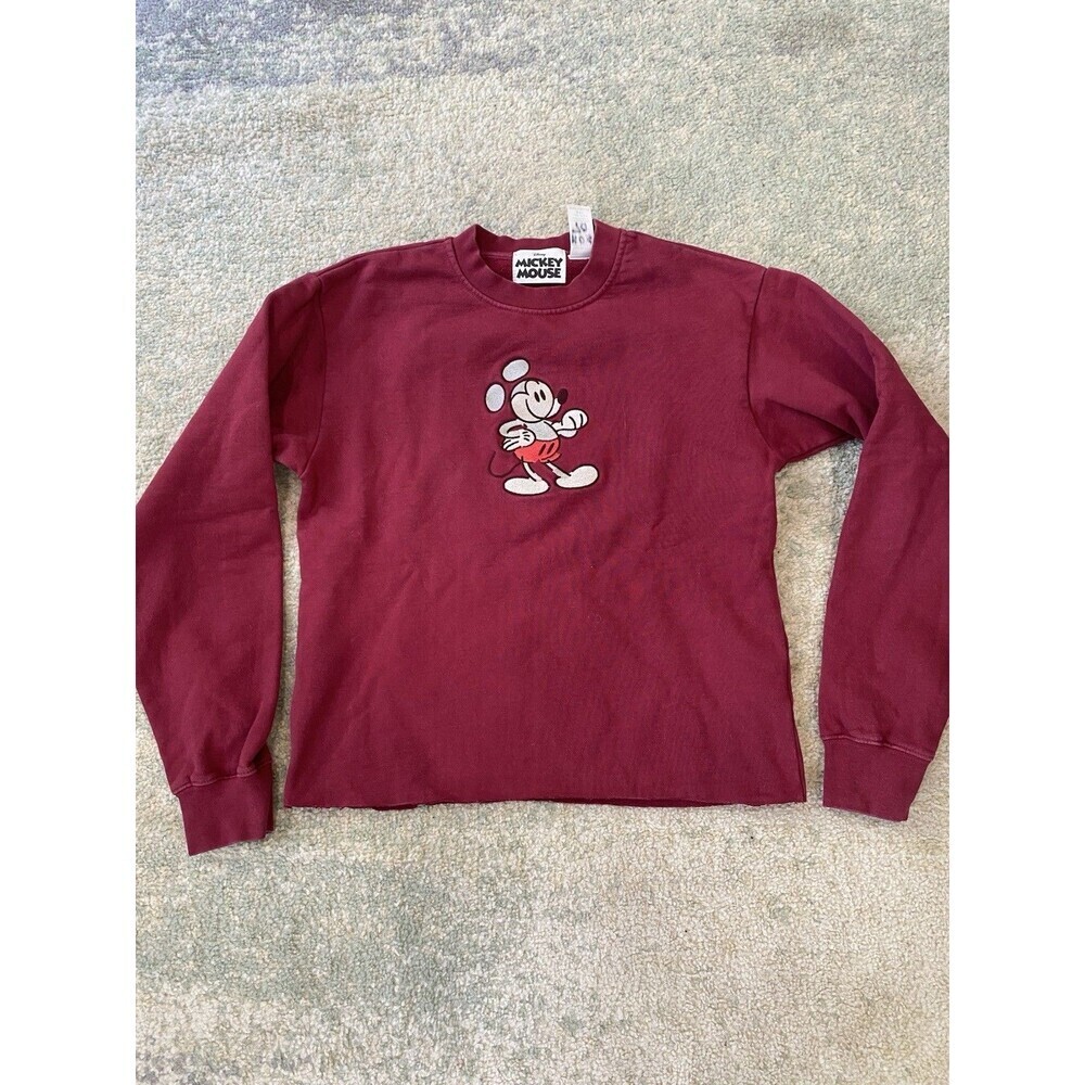 Disney Parks Sweatshirt Womens XS Embroidered Mickey Mouse Cropped 90s Cute